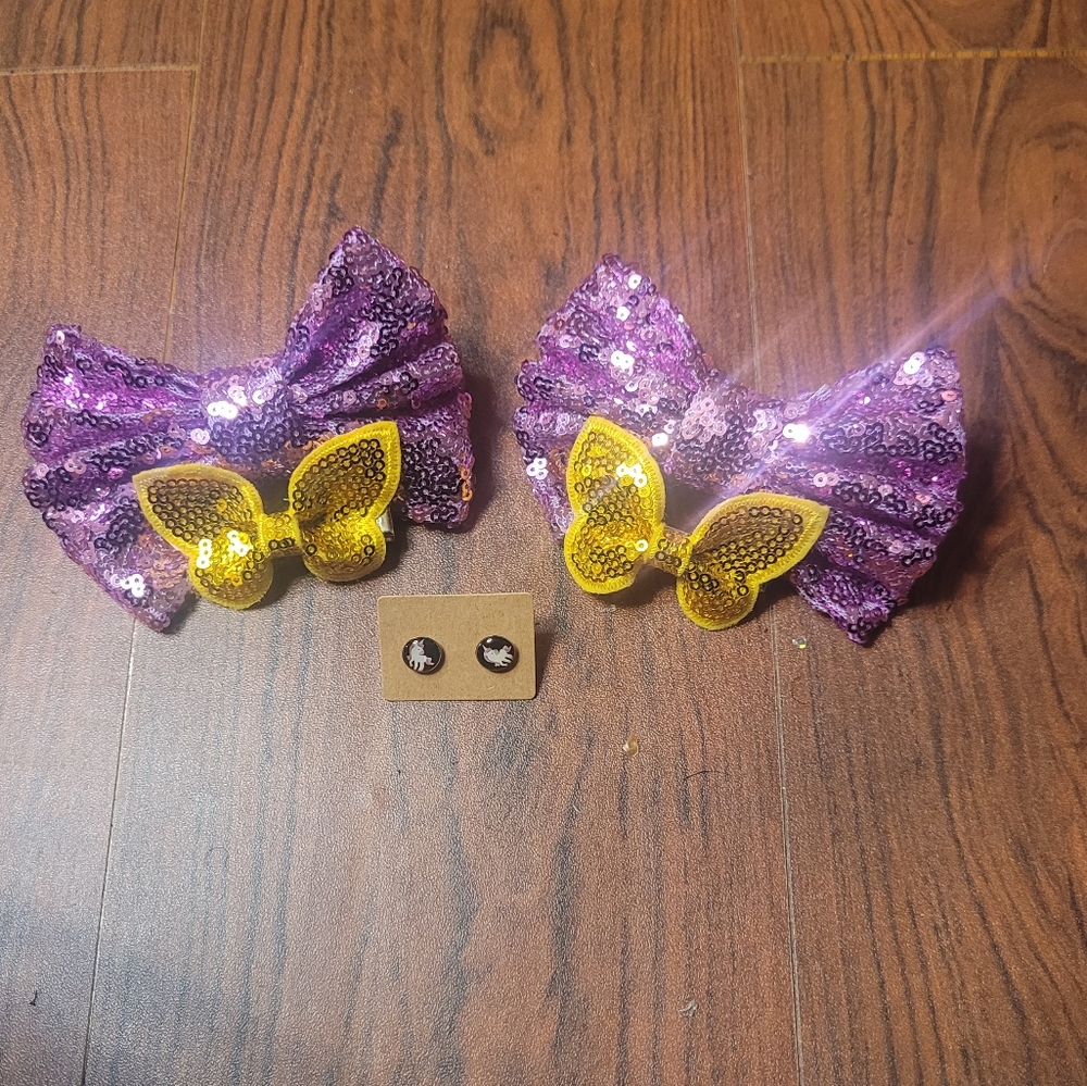 Hair bows, mini hair bows, and earrings bundle